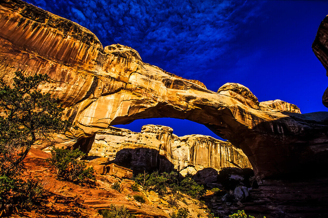 Hickman Natural Bridge, eine Sandsteinfelsformation, die einen natürlichen Bogen im Capitol Reef National Park bildet; Utah, Vereinigte Staaten von Amerika