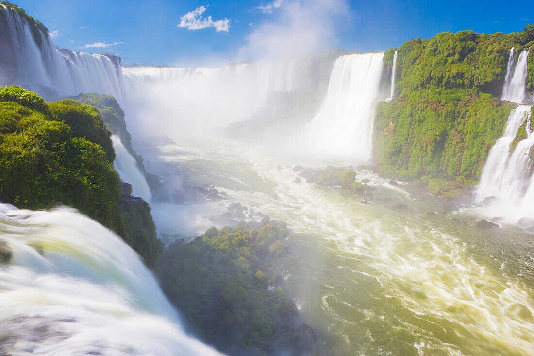 Garganta do Diablo (Devil's Throat) and the rushing water of the iconic Iguazu Falls, Iguazu Falls National Park; Parana, Brazil