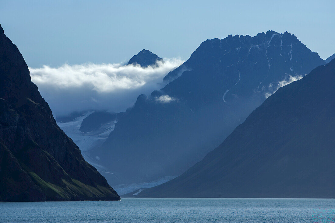 Glacier carved fjord, Lilliehook Fjord, Spitsbergen, Svalbard, Norway.