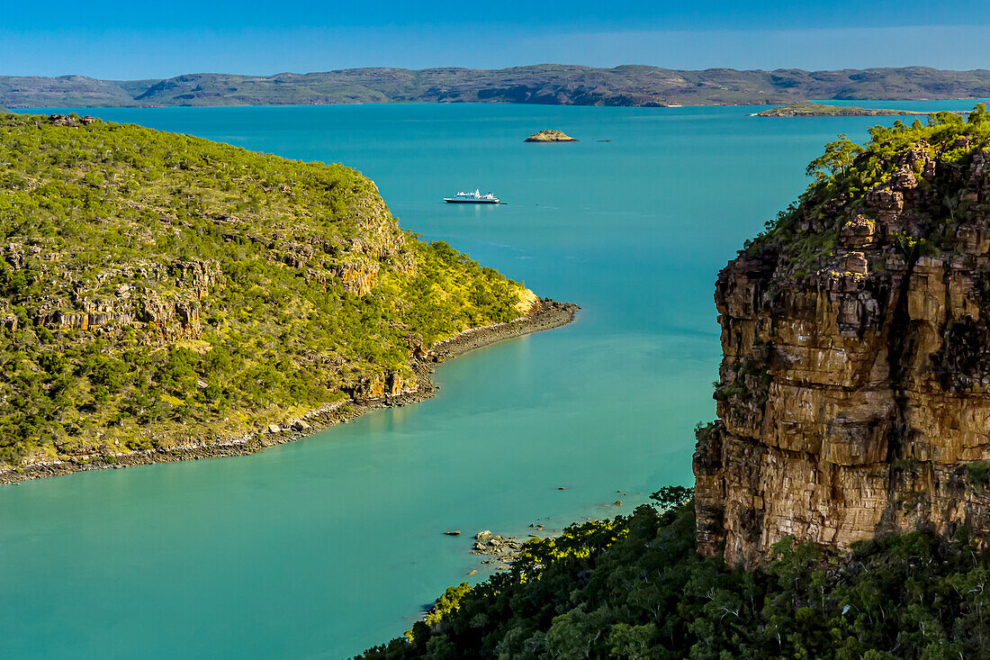 An aerial view of cliffs on the Hunter River in the Kimberley Region of Northwest Australia.