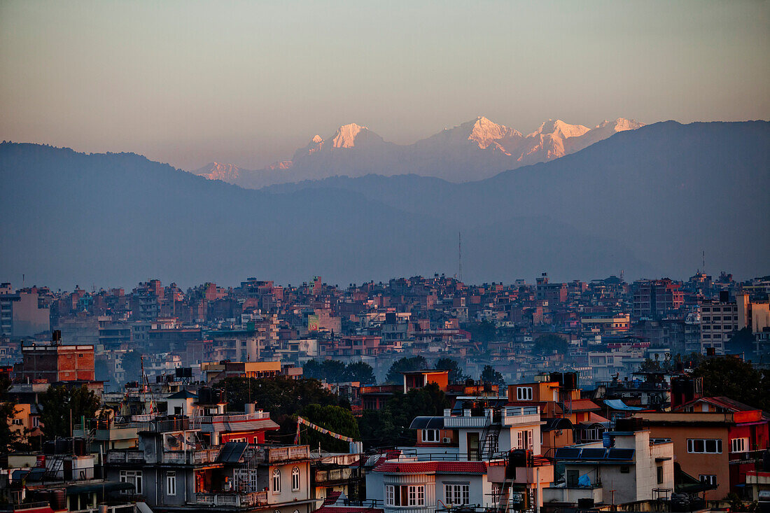 Kathmandu at sunrise and the Himal Ganesh.
