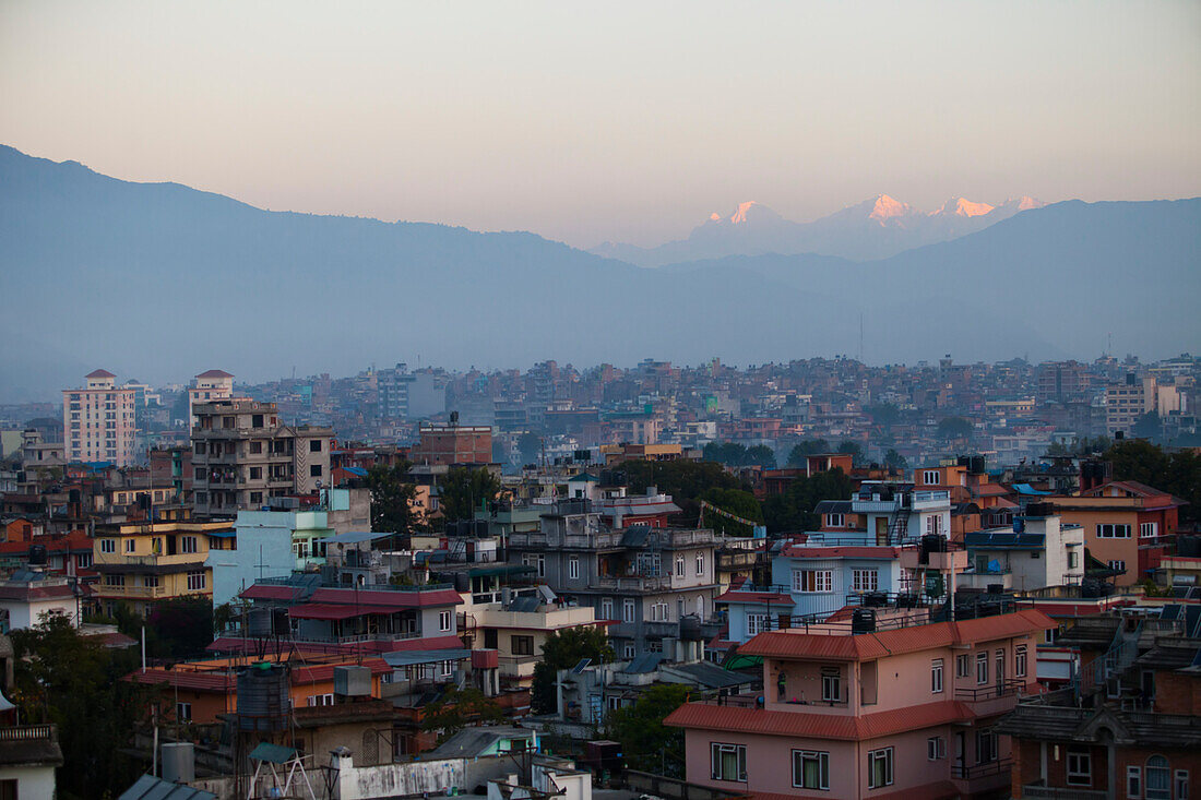 A Kathmandu street at sunrise.