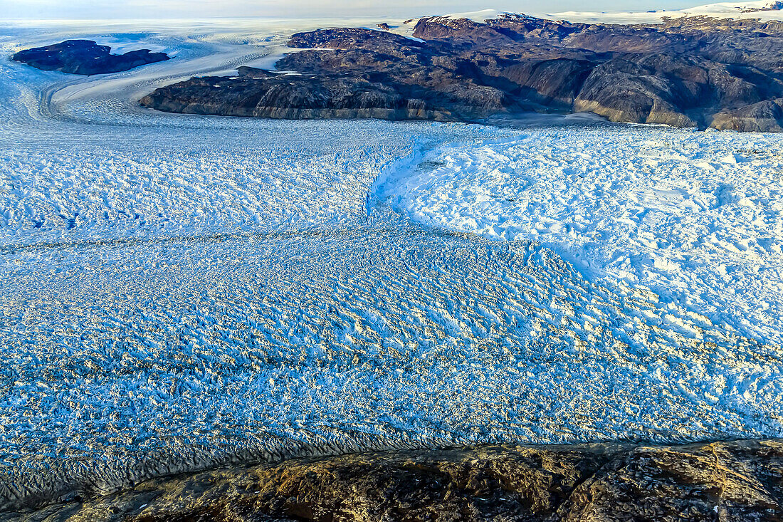 Aerial of the Helheim Glacier and Greenland Icesheet.