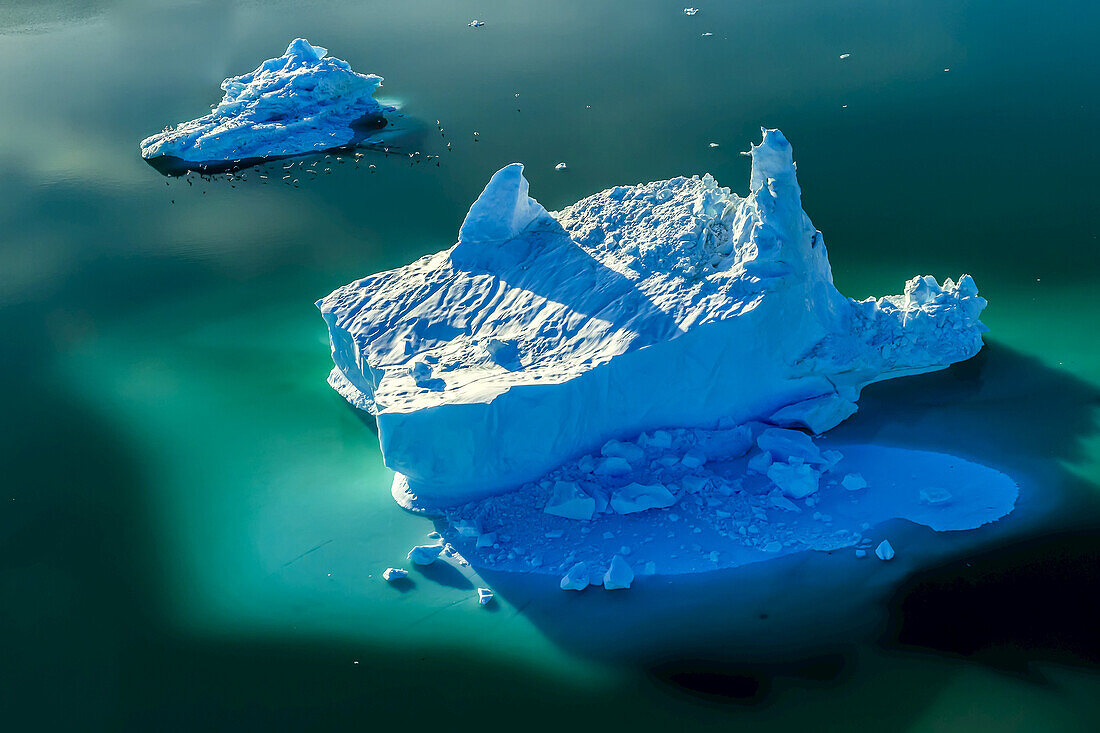 Aerial of icebergs in Sermilik Fjord.