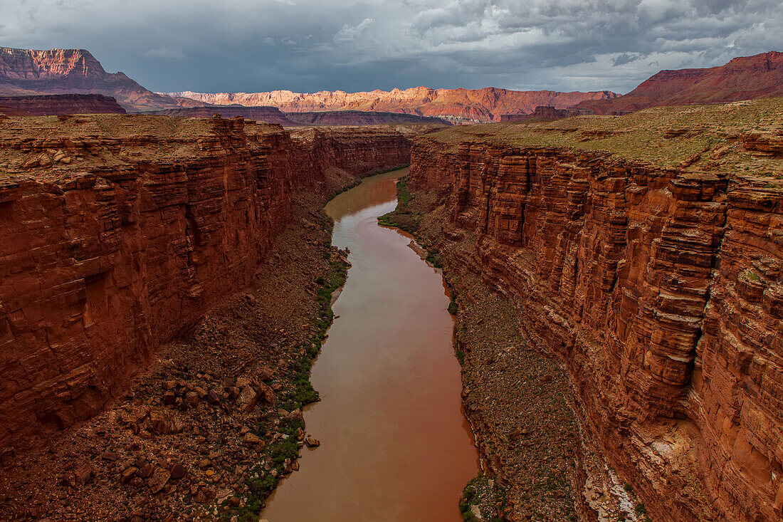 Looking on Lees Ferry and the canyon walls on the Colorado River, the beginning of the Grand Canyon; Lees Ferry, Coconino County, Arizona, United States of America