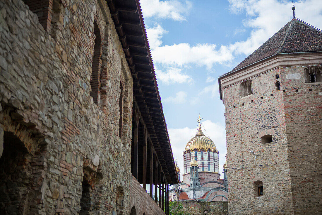 An orthodox church as seen from Fagaras fortress.