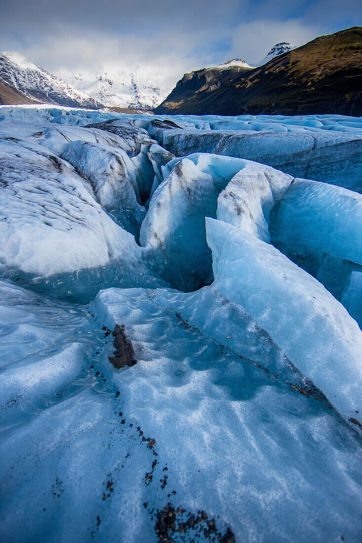 Crevasses split the Vatnajokull glacier.