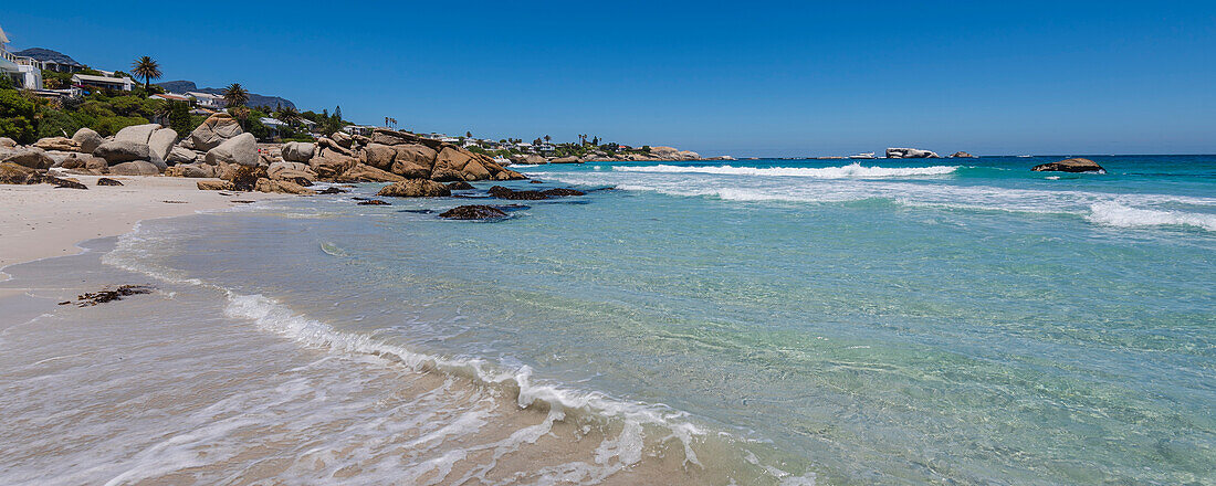 Beachfront homes along the Atlantic Ocean at Clifton Beach; Cape Town, Western Cape, South Africa