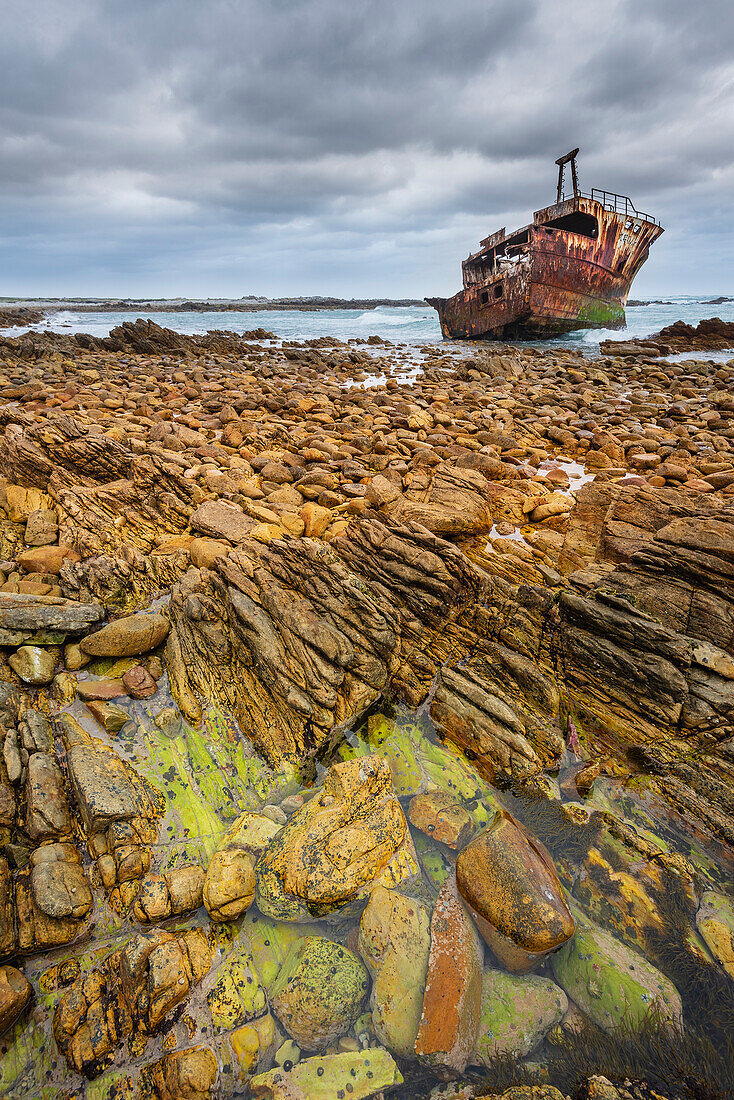 Shipwreck of the Meisho Maru No. 38 on the beach at Cape Agulhas in Agulhas National Park; Western Cape, South Africa