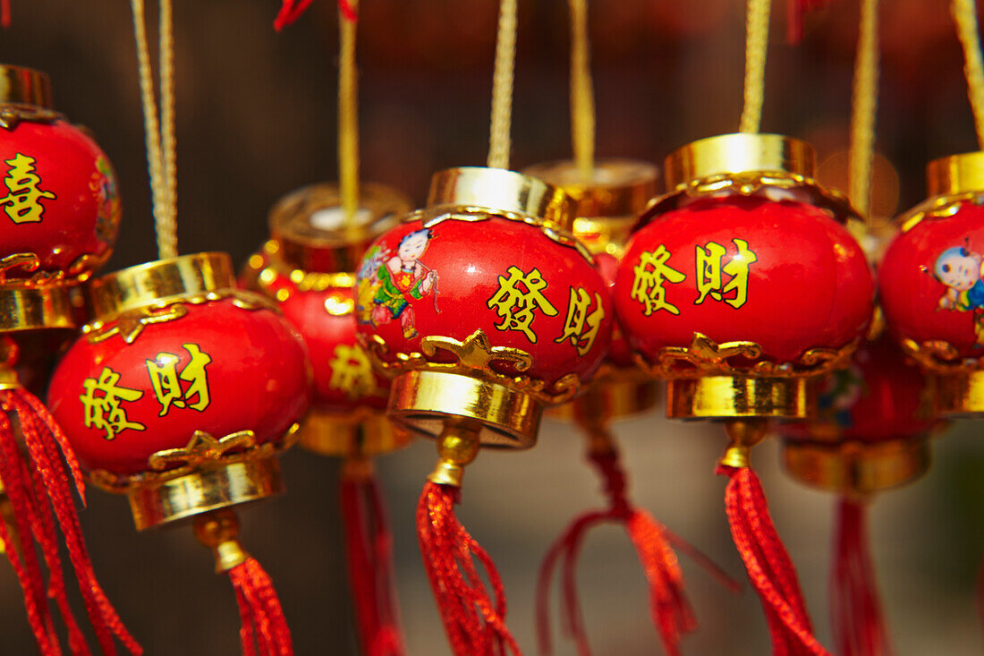 Good wishes trinkets for sale at Jiming Temple, Nanjing, Jiangsu province, China.; Jiming Temple, Nanjing, Jiangsu province, China.