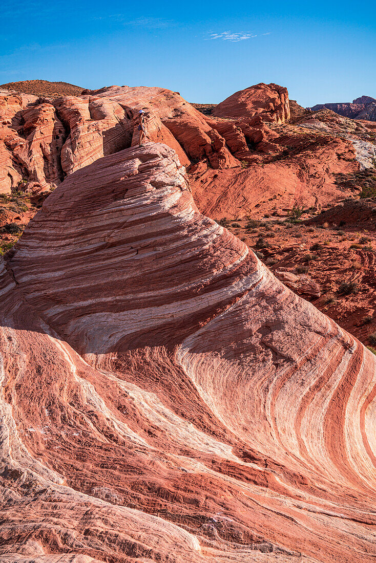 Weite Landschaft aus Sandsteinfelsen im Valley of Fire State Park, Nevada, USA; Nevada, Vereinigte Staaten von Amerika