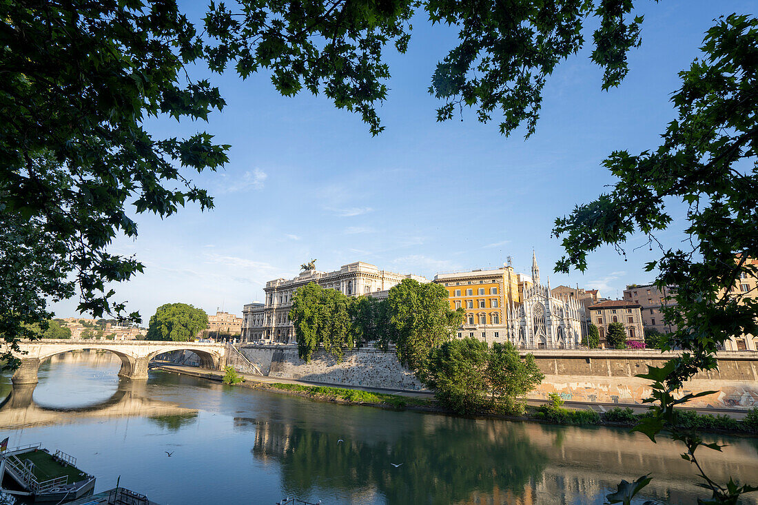 Corte Di Cassazione and Sacred Heart Church of the Intercessionon on the River Tiber; Rome, Italy