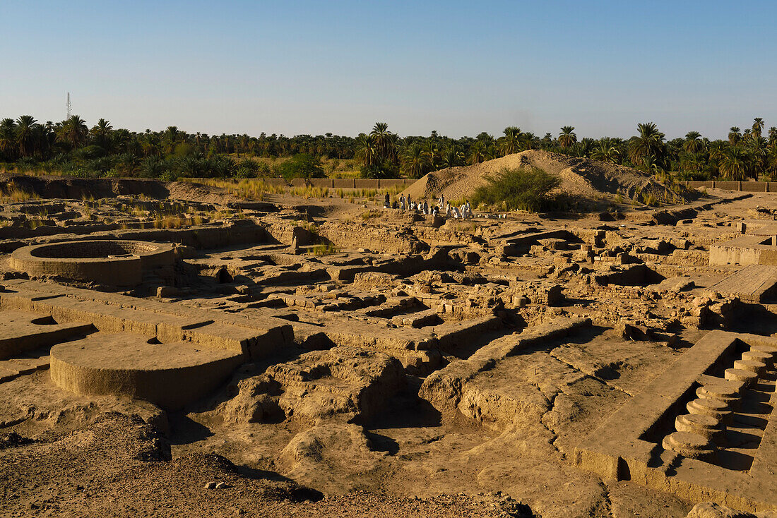 Sudanesische Arbeiter an der archäologischen Stätte von Kerma, auch bekannt als Dukki Gel; Kerma, Sudan, Afrika.