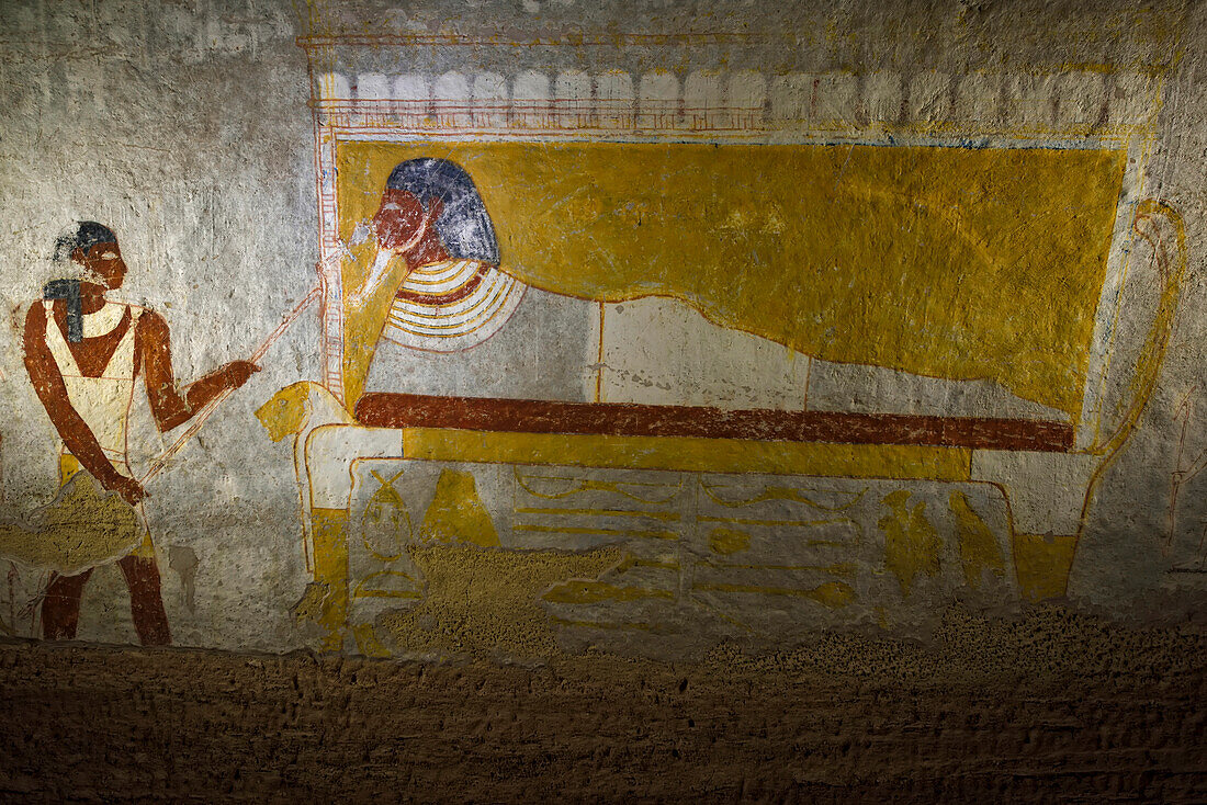 Frescoes in the tomb of Queen Qalhata at El Kurru.; Karima, Sudan, Africa.