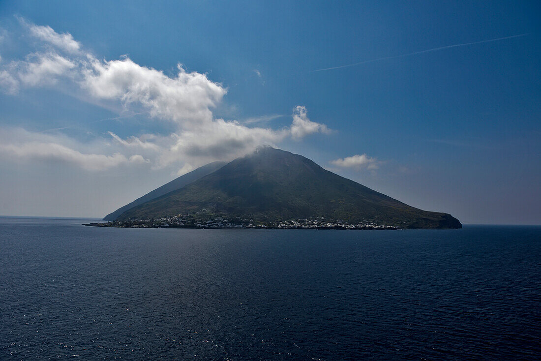 A view of Stromboli Island from Strombolicchio Island.; Stromboli Island, Italy.