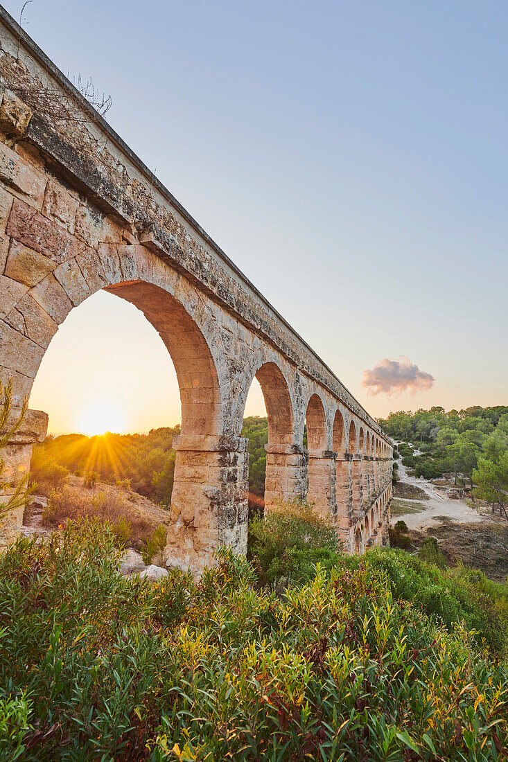 Old, Roman aqueduct, the Ferreres Aqueduct (Aqüeducte de les Ferreres) also known as Pont del Diable (Devil's Bridge) near Tarragona; Catalonia, Spain