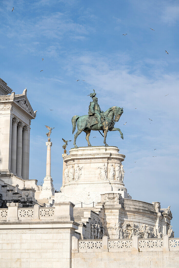 Equestrian statue of Victor Emanuel II in front of the Vittoriano, Altar of the Fatherland, Victor Emmanuel Monument, Altare della Patria Piazza Venezia; Rome, Italy