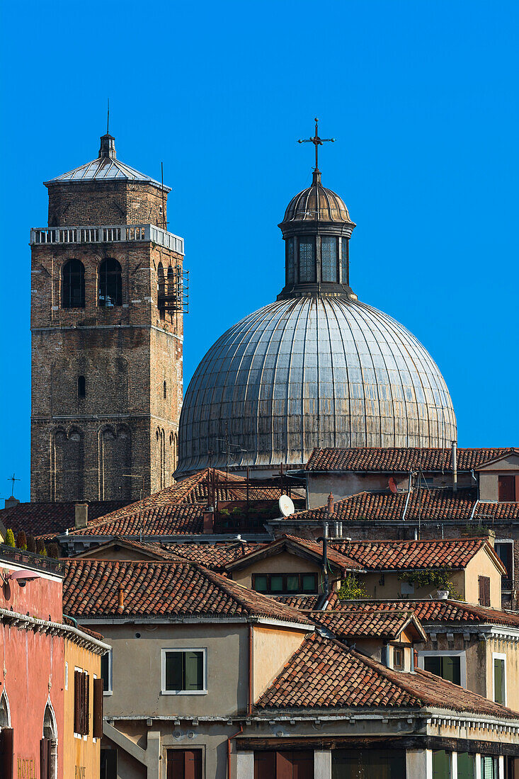 Campanile and dome the Church of Saints Geremia and Lucia (Chiesa dei santi Geremia e Lucia or Santuario di Lucia) in Veneto; Venice, Italy