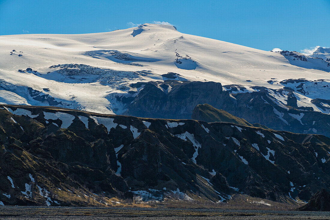 Incredible scenery of the glaciers, volcanoes and snowy landscapes of Thorsmork in Southern Iceland; Thorsmork, Southern Iceland, Iceland