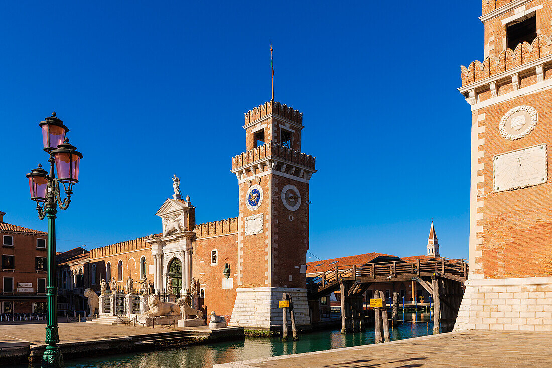 Main entrance (Porta Magna) to the Venetian Arsenal (medieval shipyards and armories) in the Castello District; Venice, Italy
