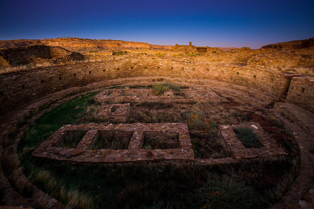 Restored structures at Pueblo Bonito, Chaco Culture National Historical Park, New Mexico, USA; New Mexico, United States of America