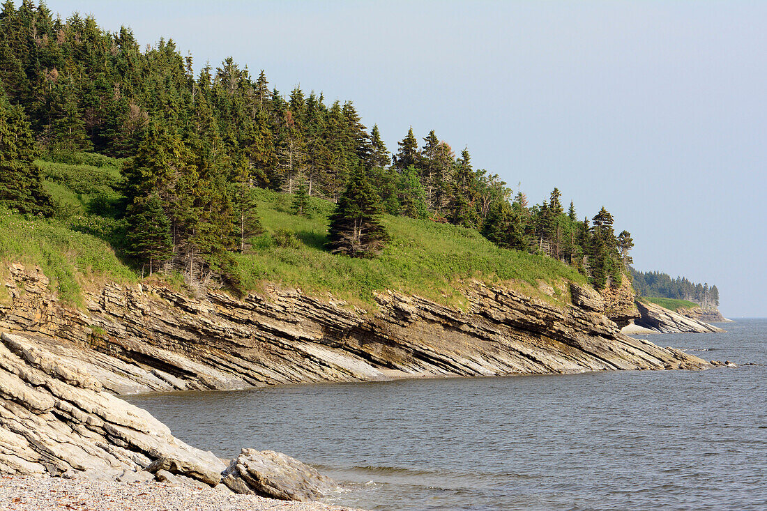 Scenic coastline of Forillon National Park, near Cap-Aux-Os.; Cap-Aux-Os, Forillon National Park, Gaspe Peninsula, Quebec, Canada.