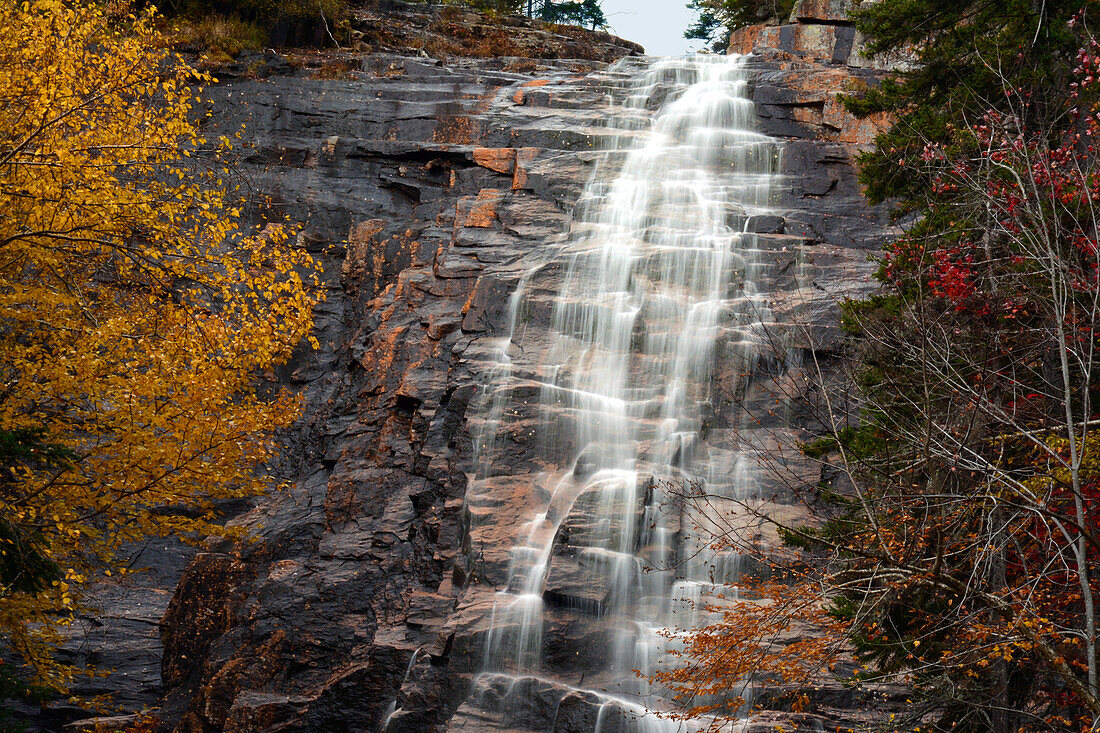 The 140 foot tall Arethusa Falls in the White Mountains of New Hampshire.; New Hampshire, USA.
