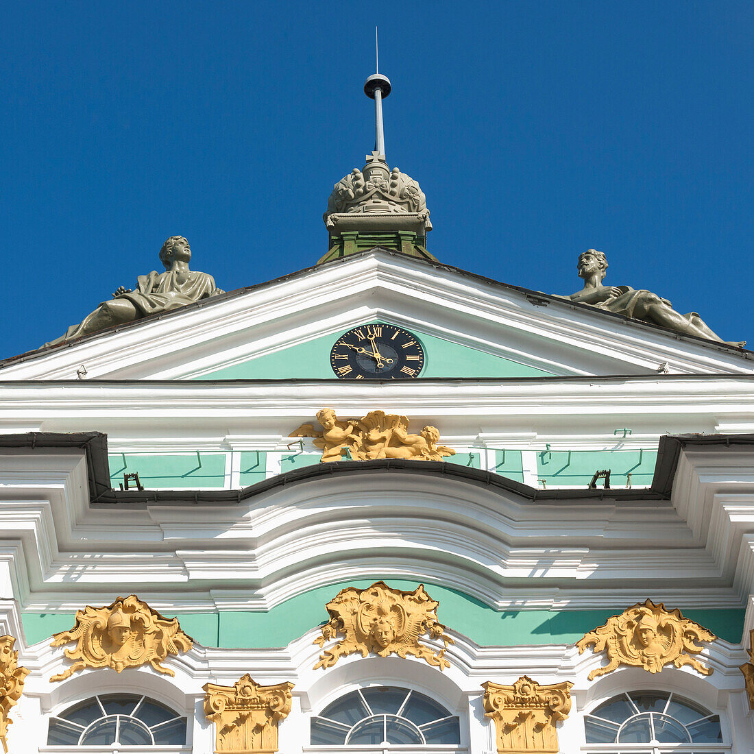 Clock And Sculptures On The Winter Palace; St. Petersburg Russia