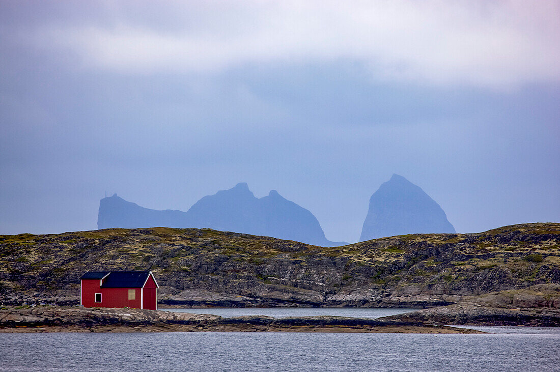 Red building on Lovund Island; Lovund, Norway