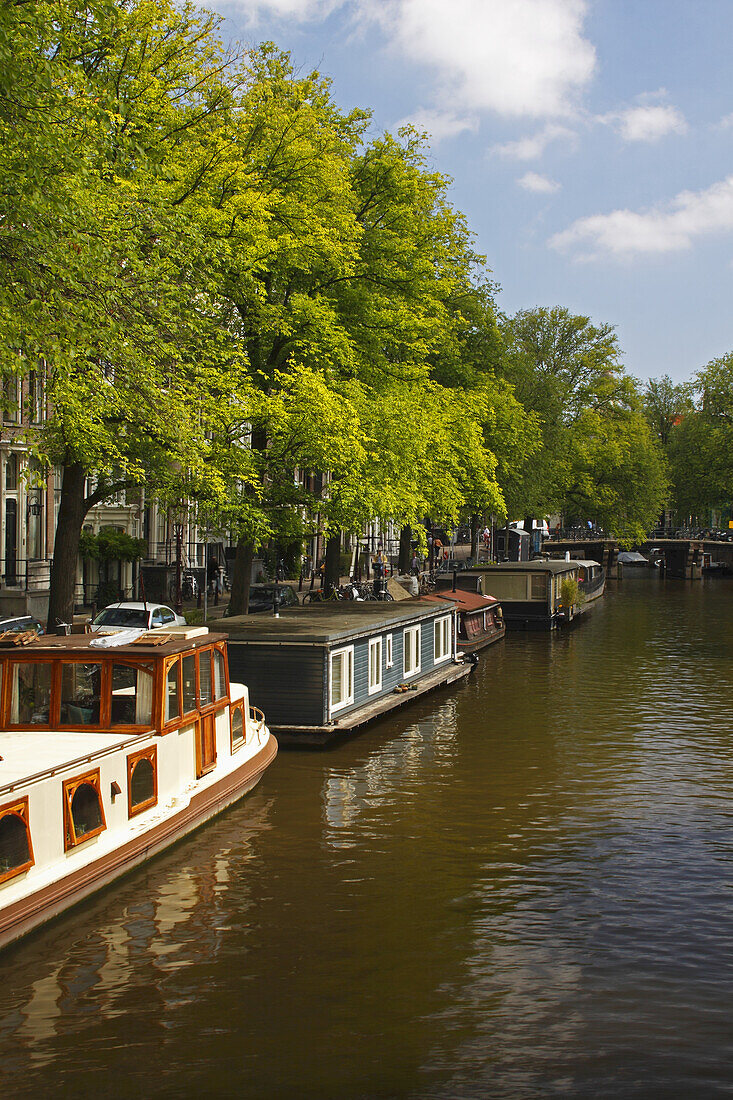 Houseboats On Brouwersgracht; Amsterdam Netherlands