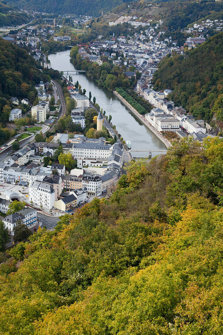 High Angle View Of The River Lahn And City; Bad Ems Rheinland-Pfalz Germany