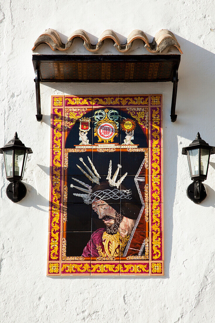 Artwork Depicting Jesus Christ Wearing A Crown Of Thorns; Vejer De La Frontera Andalusia Spain