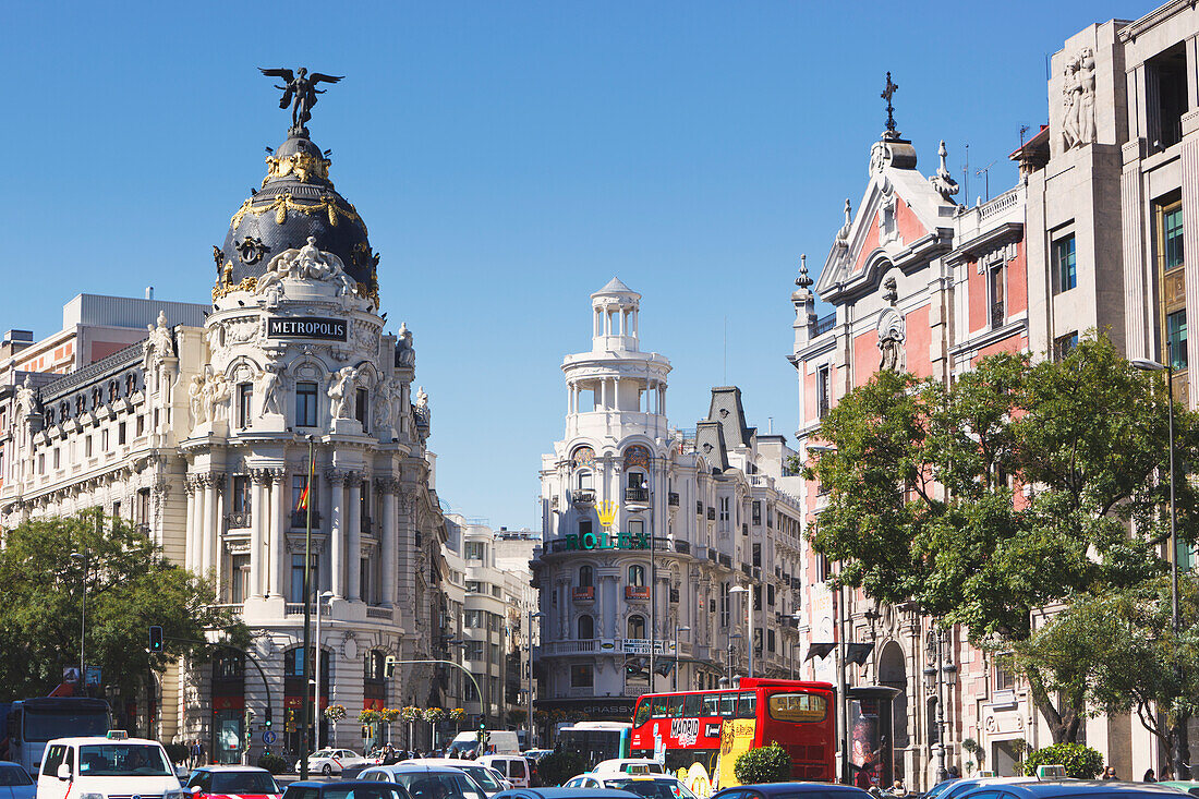 Ecke der Calle De Alcala und der Gran Via; Madrid Spanien