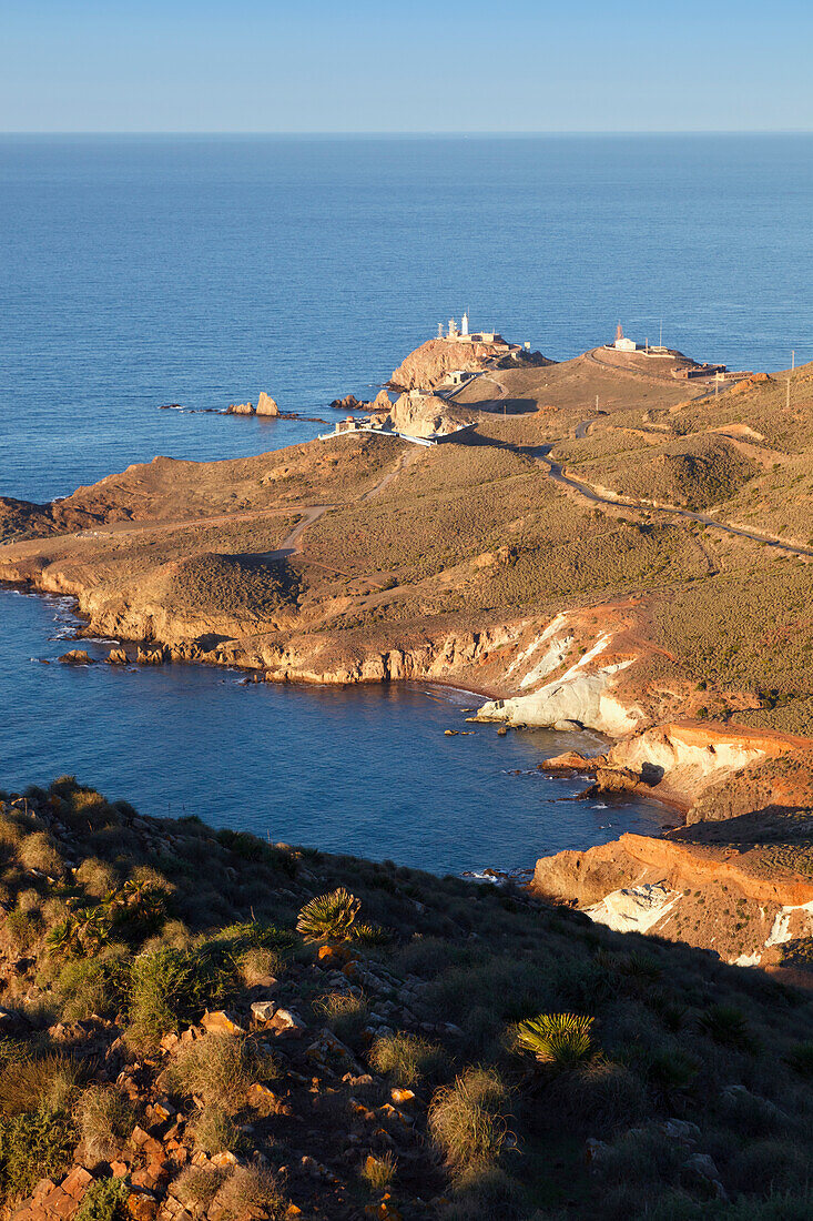 The Lighthouse And Communications Apparatus On The Headland Cabo De Gata-Nijar Natural Park; Cabo De Gata Almeria Province Spain