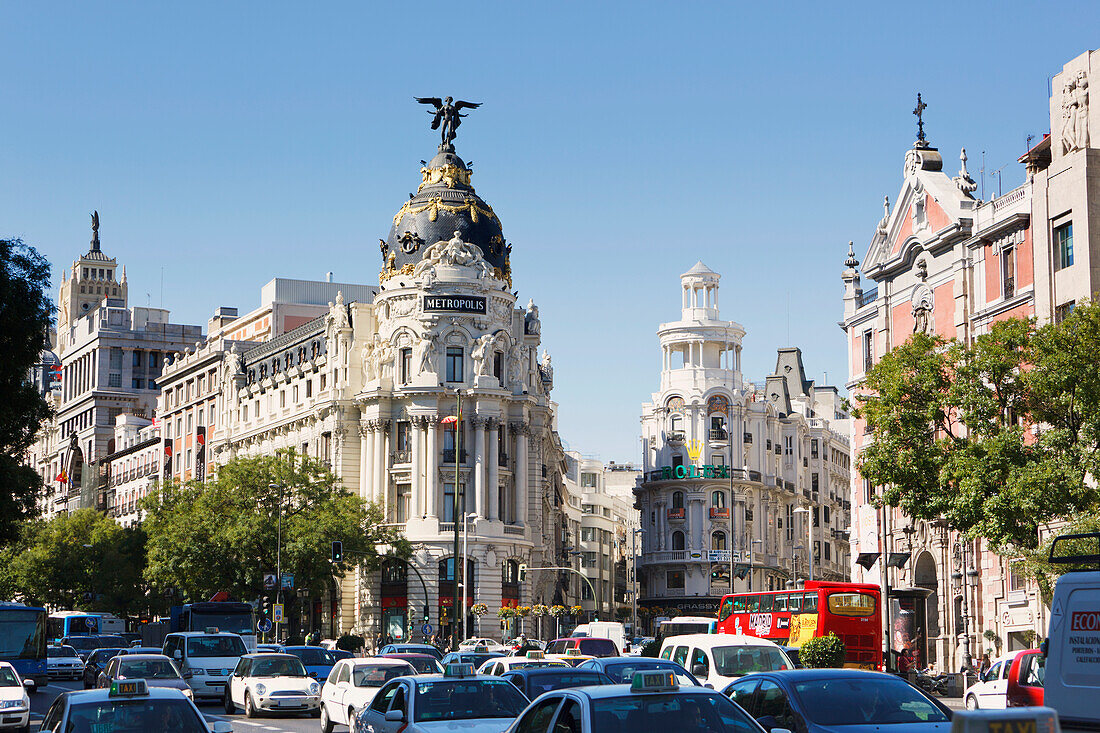 Corner Of Calle De Alcala And Gran Via; Madrid Spain