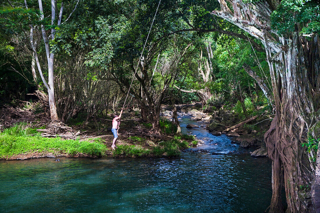 Kipu Falls Is A Secret Swimming Hole; Kauai Hawaii Usa
