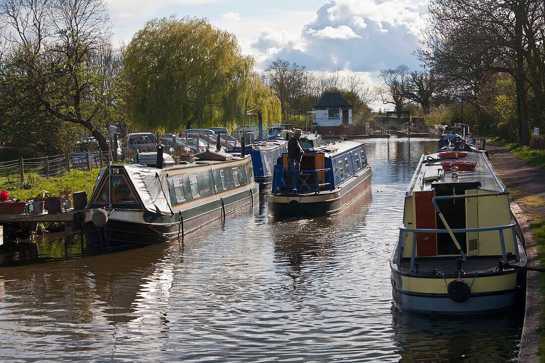 Longboats In The Canal; Stratford-Upon-Avon, England