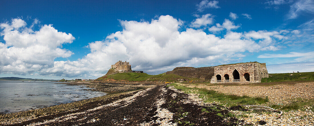 Lindisfarne Castle In The Distance; Holy Island Northumberland England