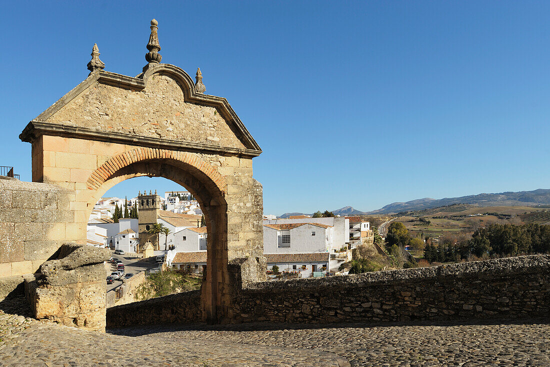 Archway Of Philip V Leading Over The Puente Viejo An Old Bridge Constructed In 1742; Ronda Malaga Spain