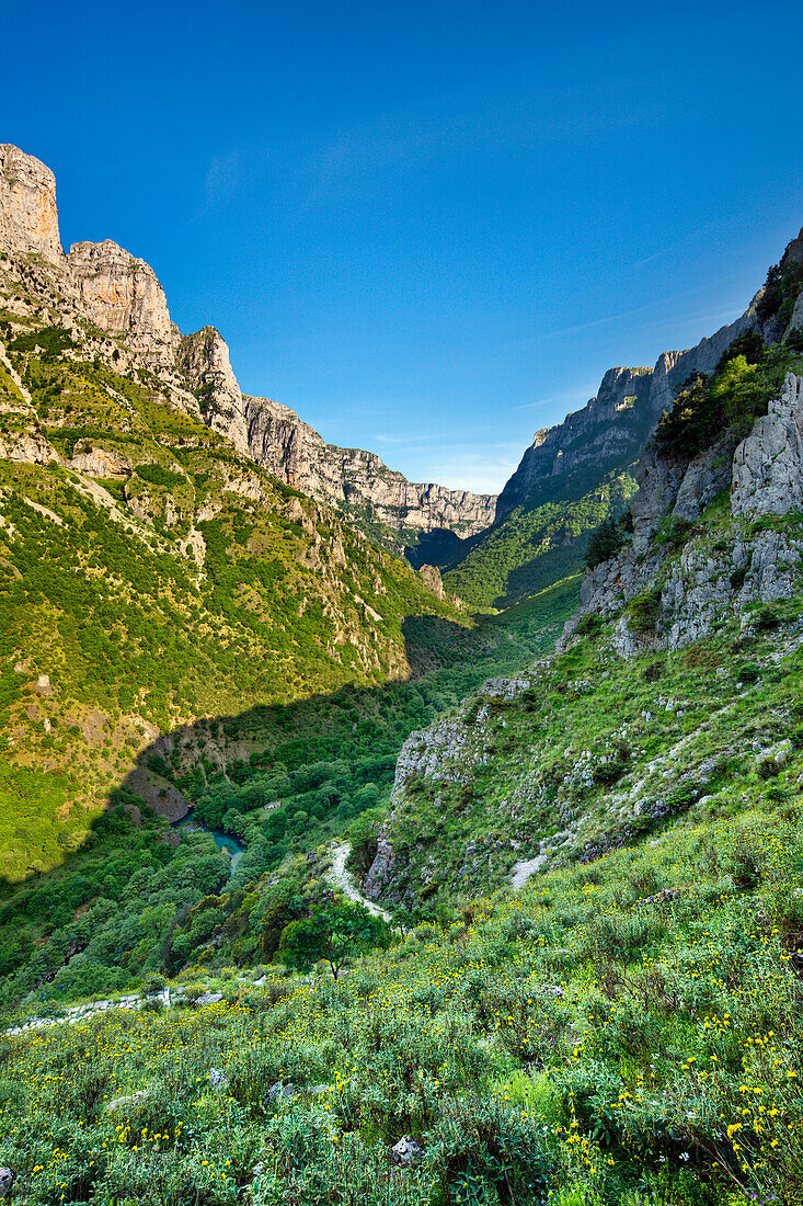Looking Back Down To The Footpath Along The Vikos Gorge; Zagoria Epirus Greece