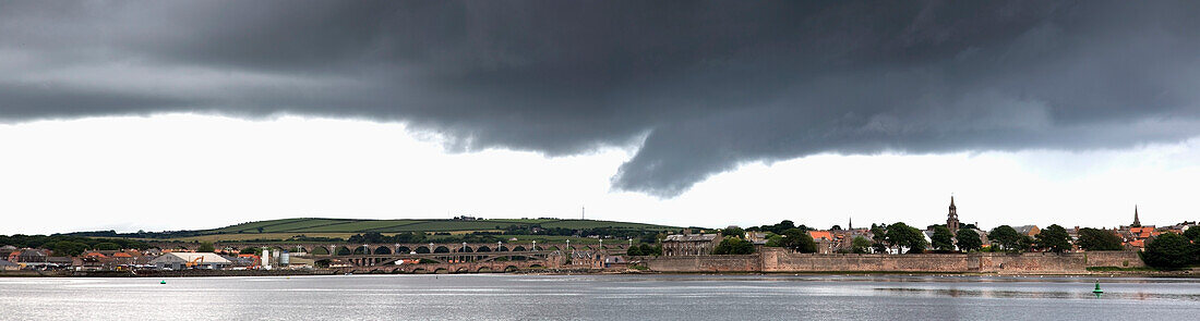 A Village Along The Coast Under Dark Clouds; Whitley Bay Northumberland England