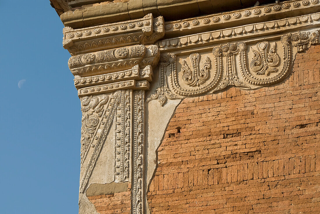 Myanmar, Bagan, Htilominio Pahto, Architectural detail of temple exterior.