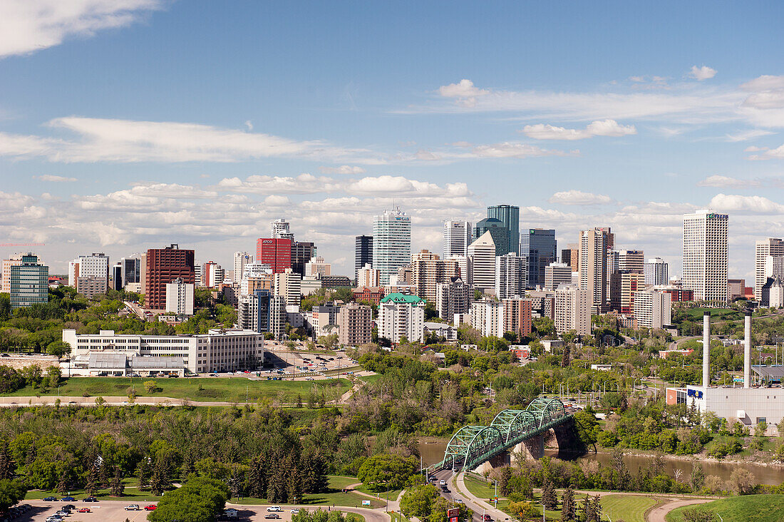 View Of The Downtown Core With A Bridge Over The North Saskatchewan River; Edmonton Alberta Canada