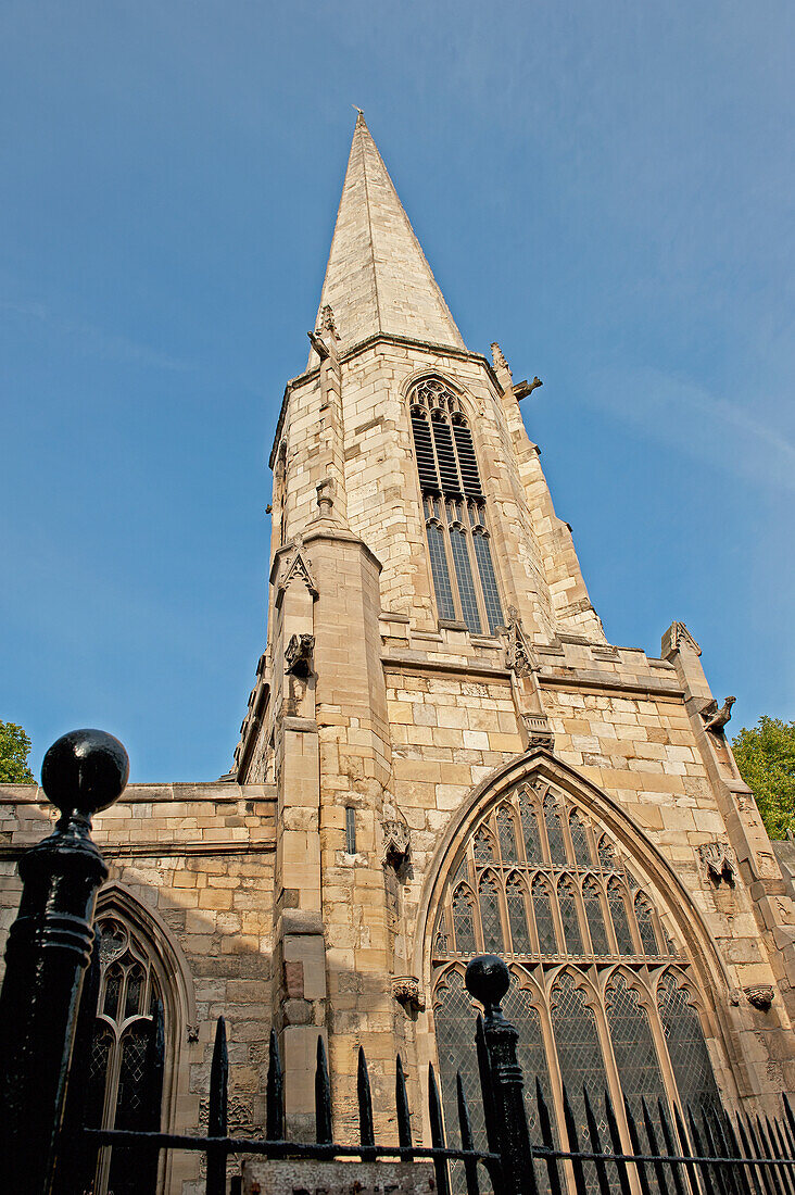 Pointed Steeple Of A Church Building; York England