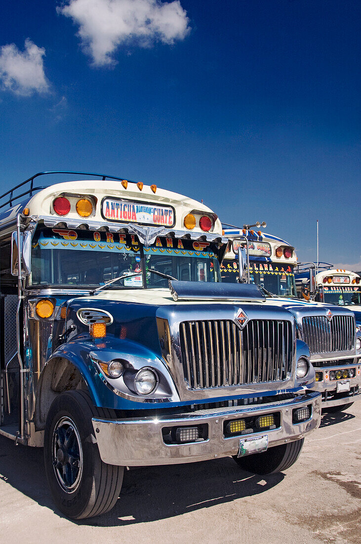 Guatemala, Antigua, the colorful chicken bus of Guatemala