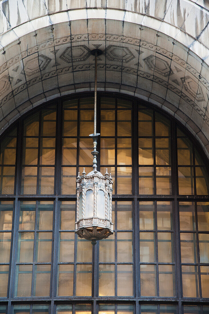 Light Hanging In An Arched Entrance; Montreal Quebec Canada