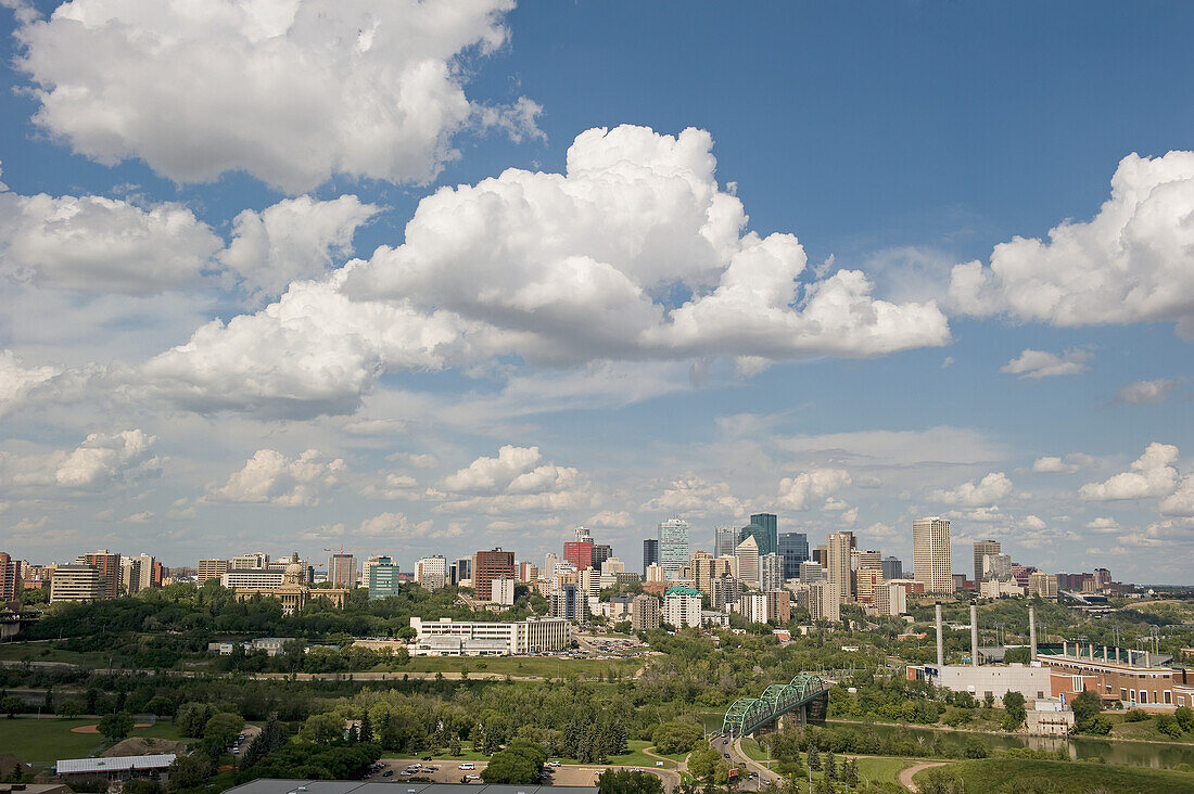 Cityscape Of Edmonton With Blue Sky And Cloud; Edmonton Alberta Canada
