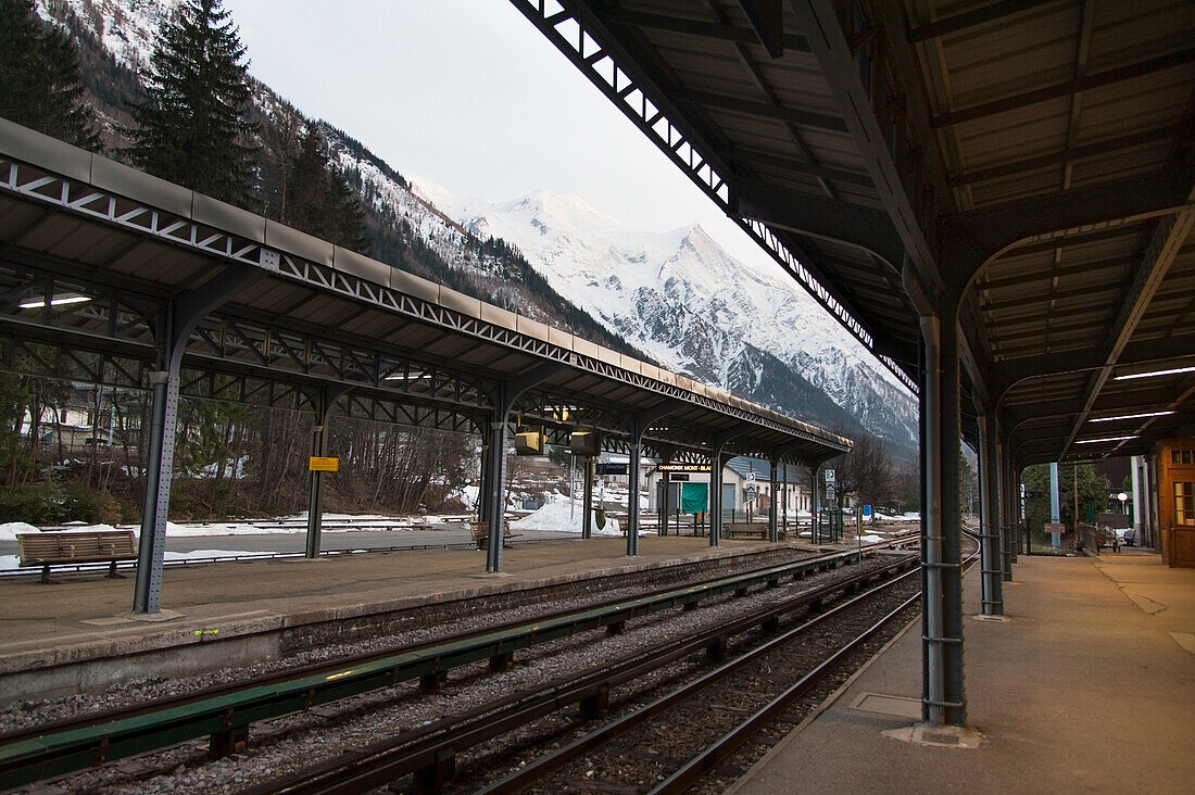 Train Tracks At A Train Station; Chamonix-Mont-Blanc Rhone-Alpes France