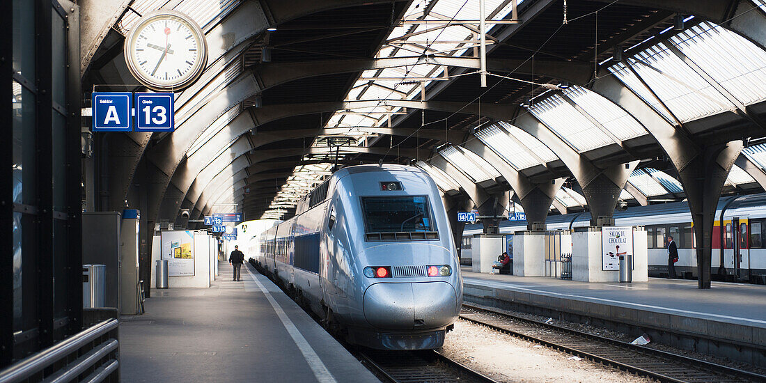 Passagiere auf dem Bahnsteig des Bahnhofs; Zürich Schweiz