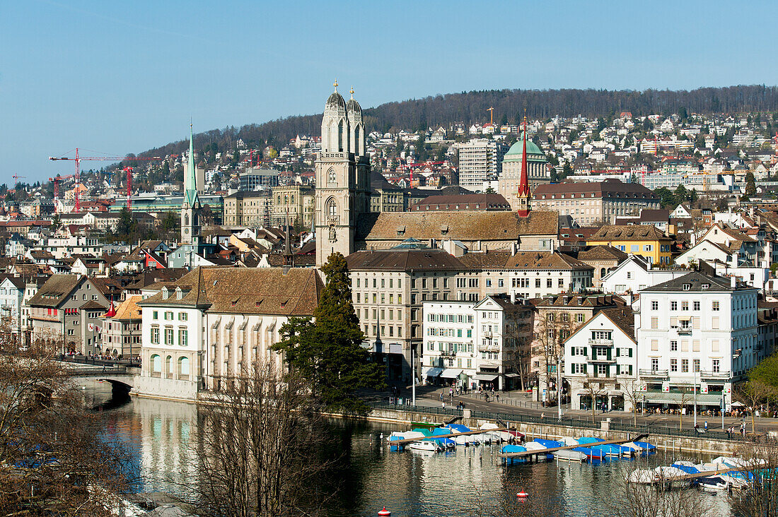 Cityscape And Boats In The Harbour; Zurich Switzerland